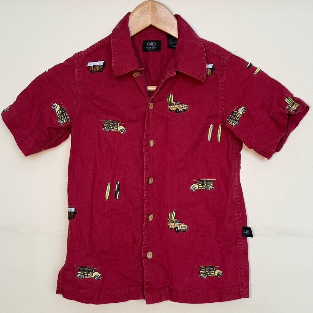 First Wave Class Club Button Down Vintage Surf Inspired Short Sleeve Shirt 5T
